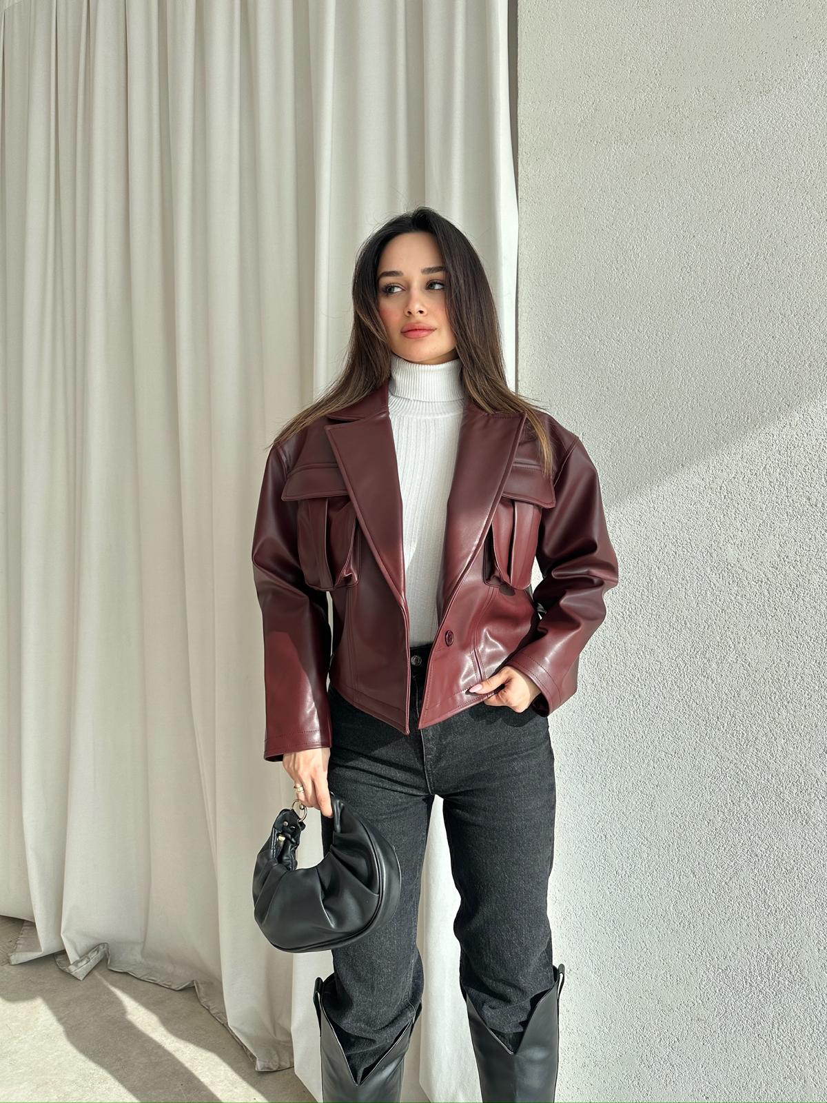 NOXİS Deri Ceket 8731 - Bordo