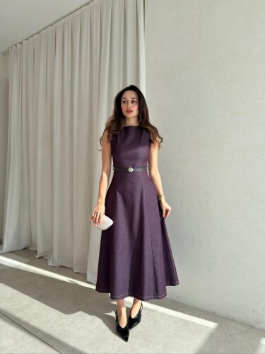 ODESSA Denim Elbise 1597 - Mürdüm - Mooi Butik