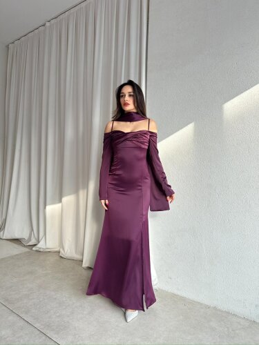 OLİVİA Elbise 8748 - Mürdüm - Mooi Butik