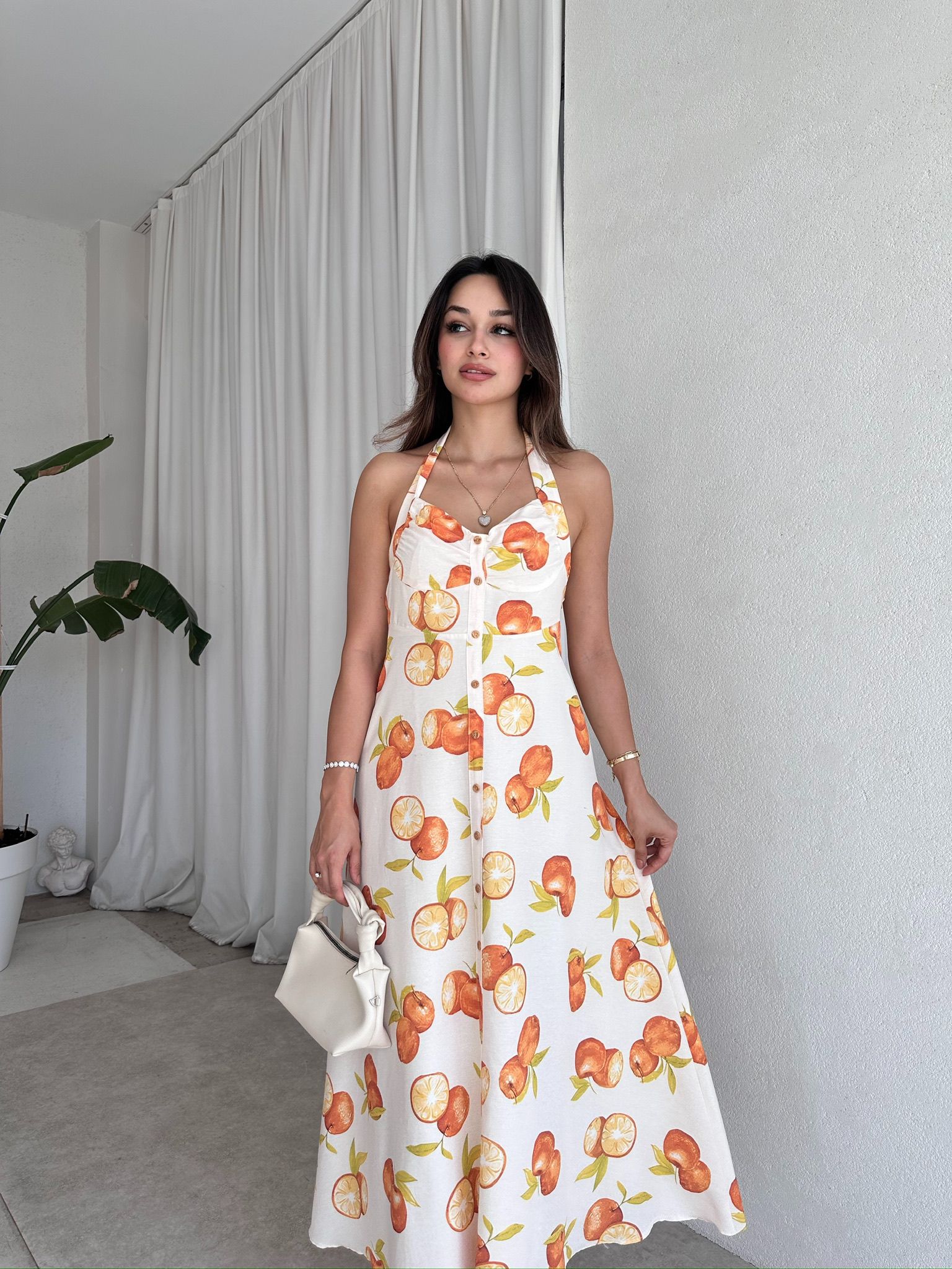 ORANGE Midi Elbise 8456 - Beyaz
