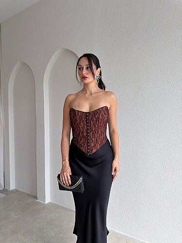 ORİA Korse Bluz 3770 - Kahverengi - Mooi Butik