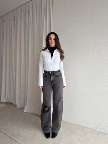 OVER Dizi Yırtık Jean 8806 - Füme - 1