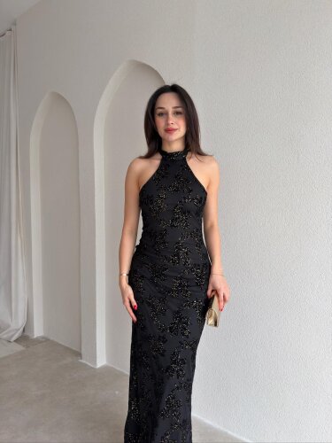 PERLA Simli Maxi Elbise 5450 - Siyah - Mooi Butik