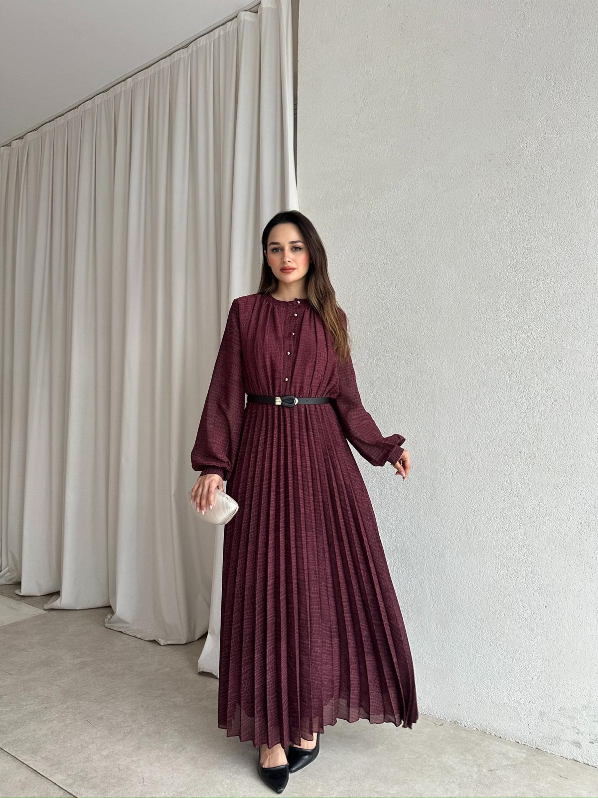 PETER Kemerli Maxi Elbise 8773 - Bordo