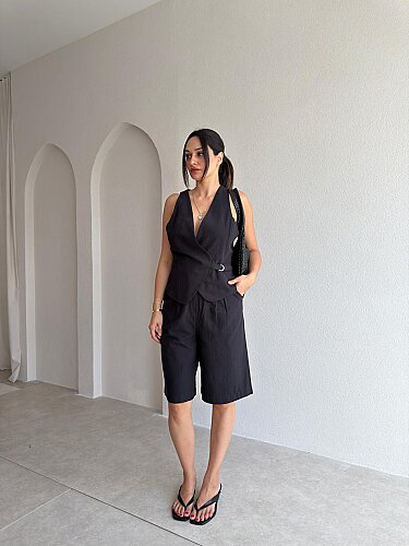 PİAKOS Keten Tulum 4046 - Siyah - Mooi Butik