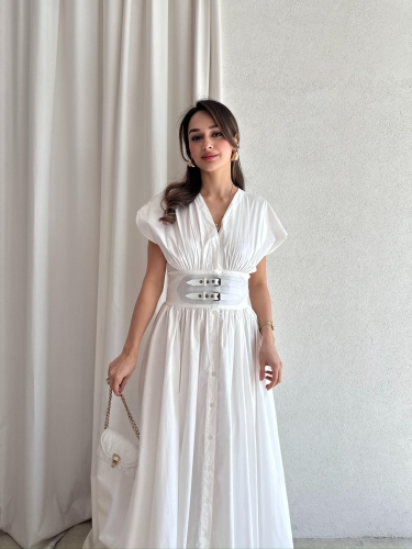PİMENTA Maxi Elbise 7095 - Beyaz - Mooi Butik