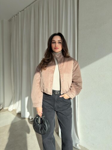 PODDY Bomber Ceket 0488 - Vizon - Mooi Butik