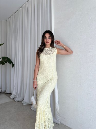 POİSON Maxi Elbise 8482 - Sarı - Mooi