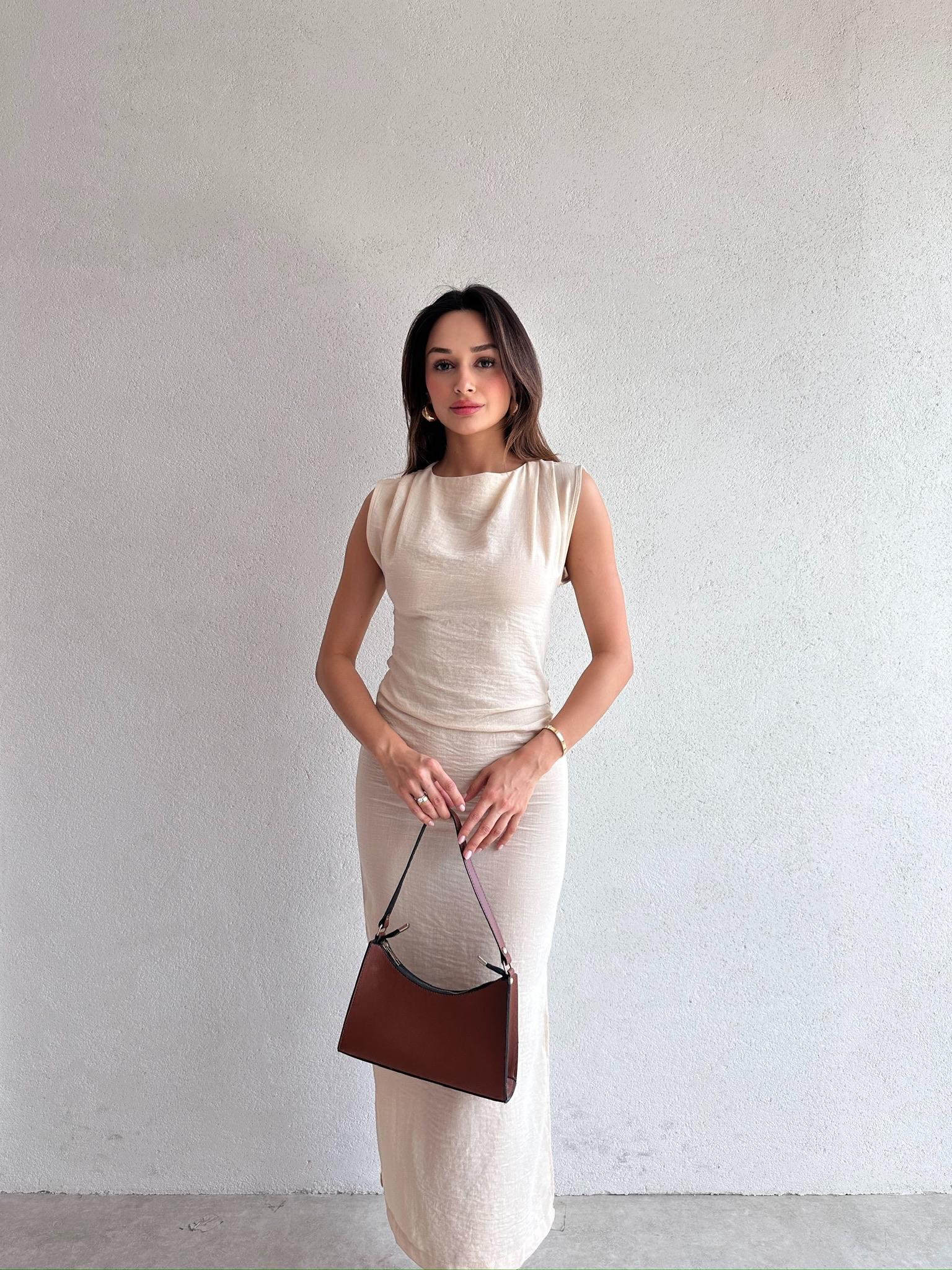 POLLACK Midi Elbise 3469 - Krem