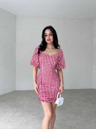 Pötikareli Mini ROCCO Elbise 3912 - Kırmızı 