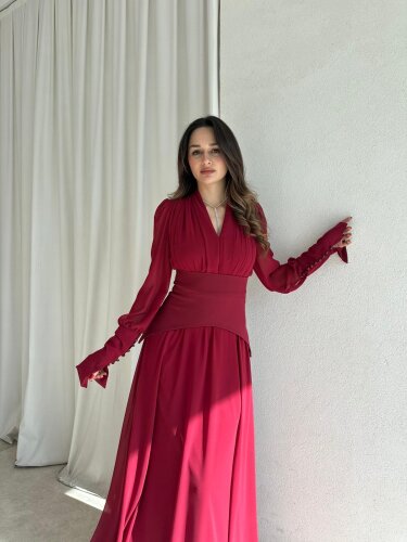PUBLİC Maxi Elbise 9512 - Bordo - Mooi Butik