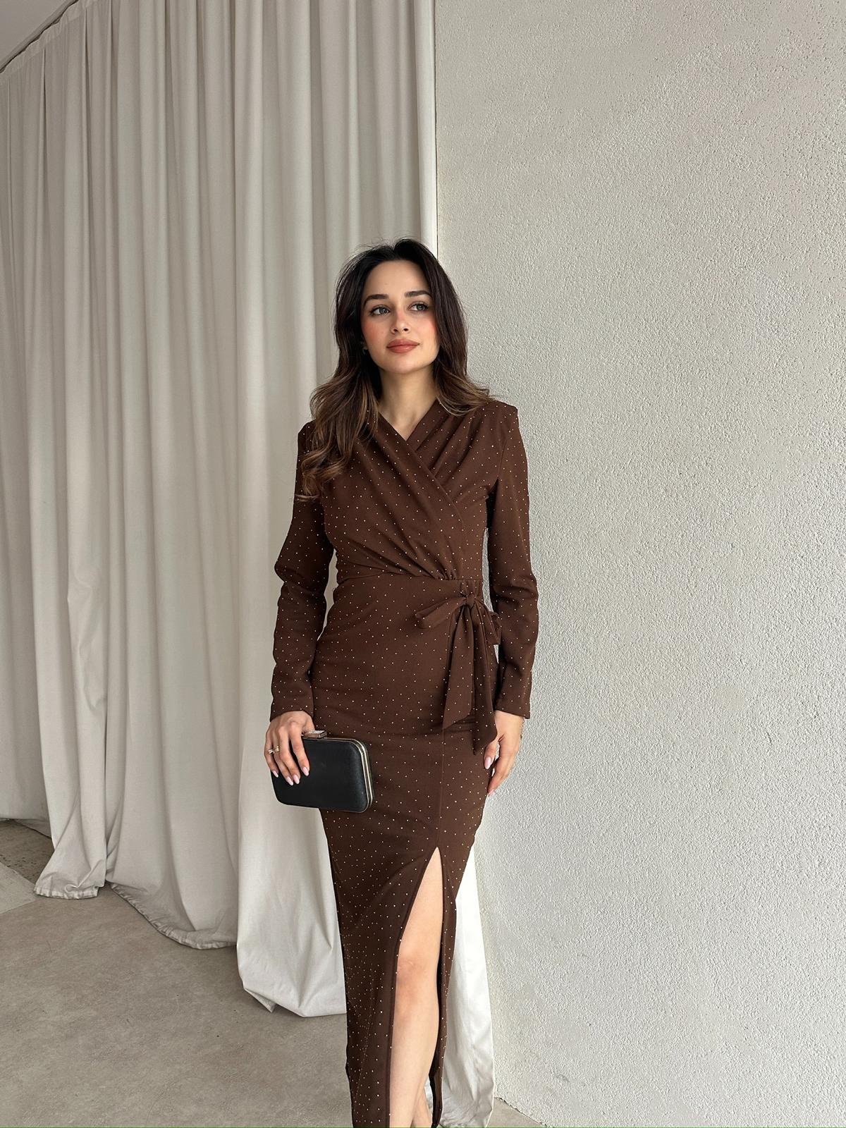 PULCA Taşlı Midi Elbise 8791 - Acı Kahve