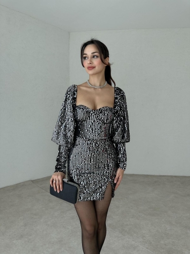 Pullu Mini KENDRİCK Elbise 2849 - Siyah - Mooi Butik