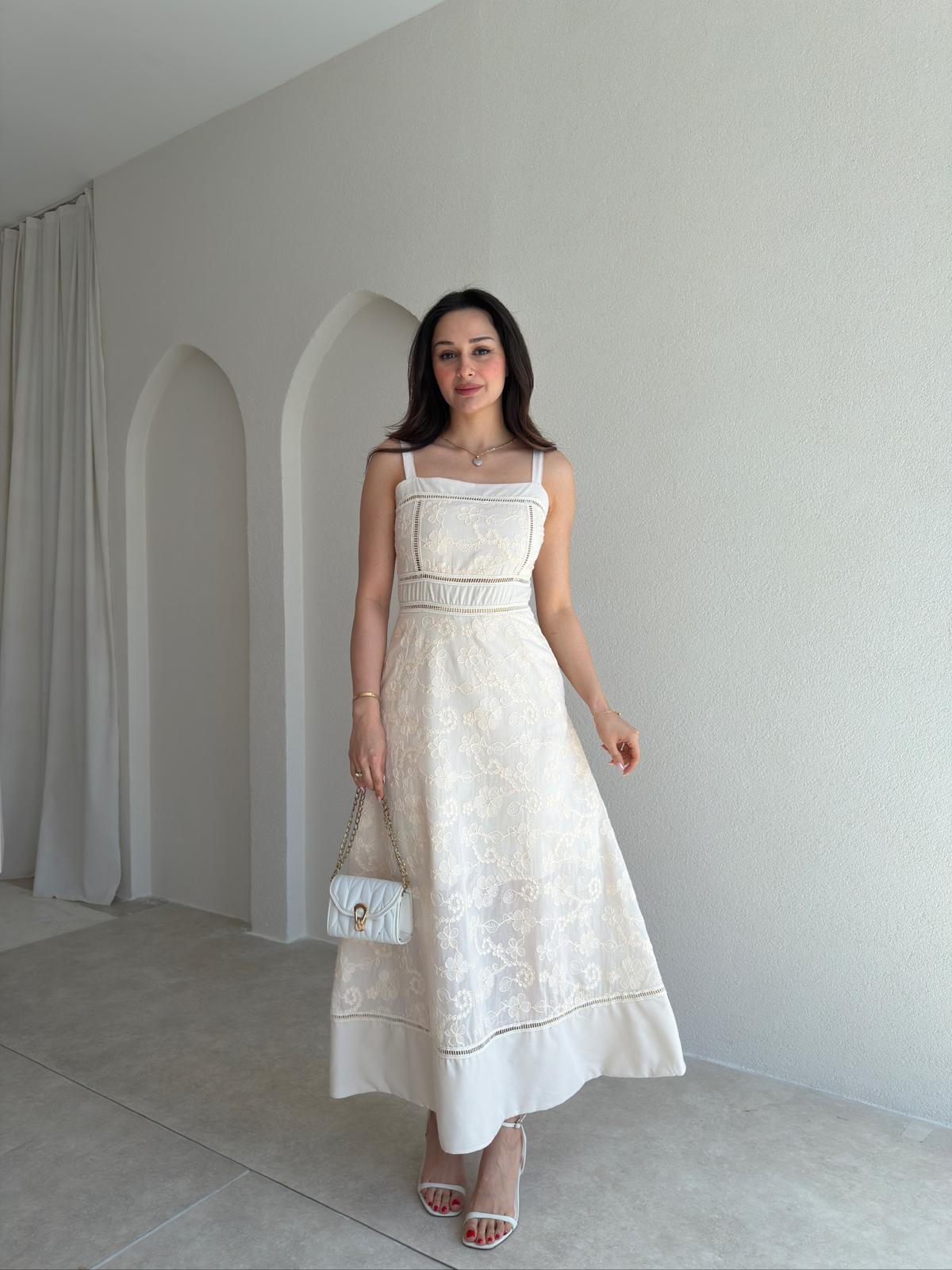 RAVEN Midi Elbise 8694 - Krem Rengi