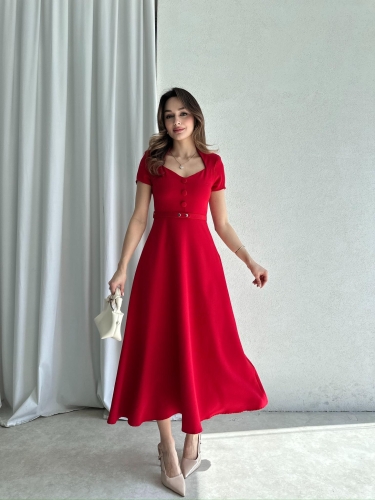 RAZİANA Midi Elbise 3674 - Kırmızı - 3