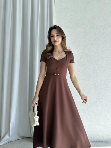 RAZİANA Midi Elbise 3674 - Acı kahve 