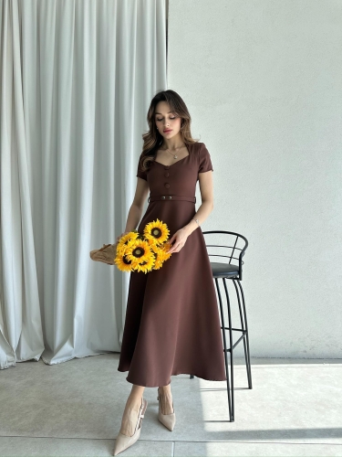 RAZİANA Midi Elbise 3674 - Acı kahve - 2