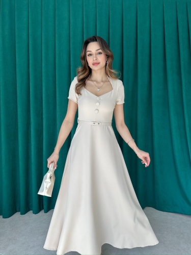 RAZİANA Midi Elbise 3674 - Krem 
