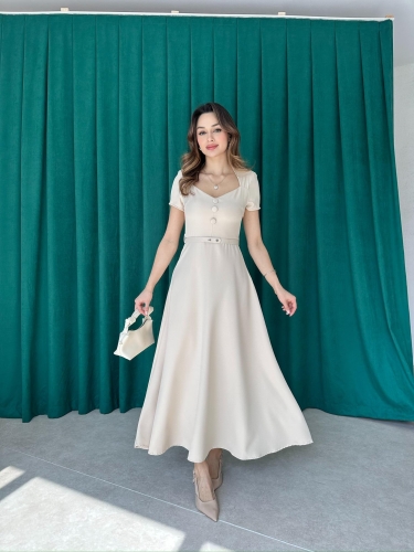 RAZİANA Midi Elbise 3674 - Krem - 3