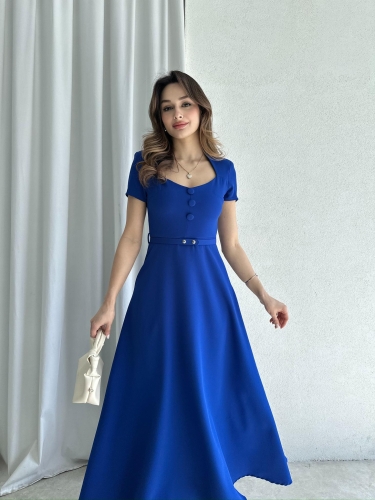 RAZİANA Midi Elbise 3674 - Saks Mavisi - 1