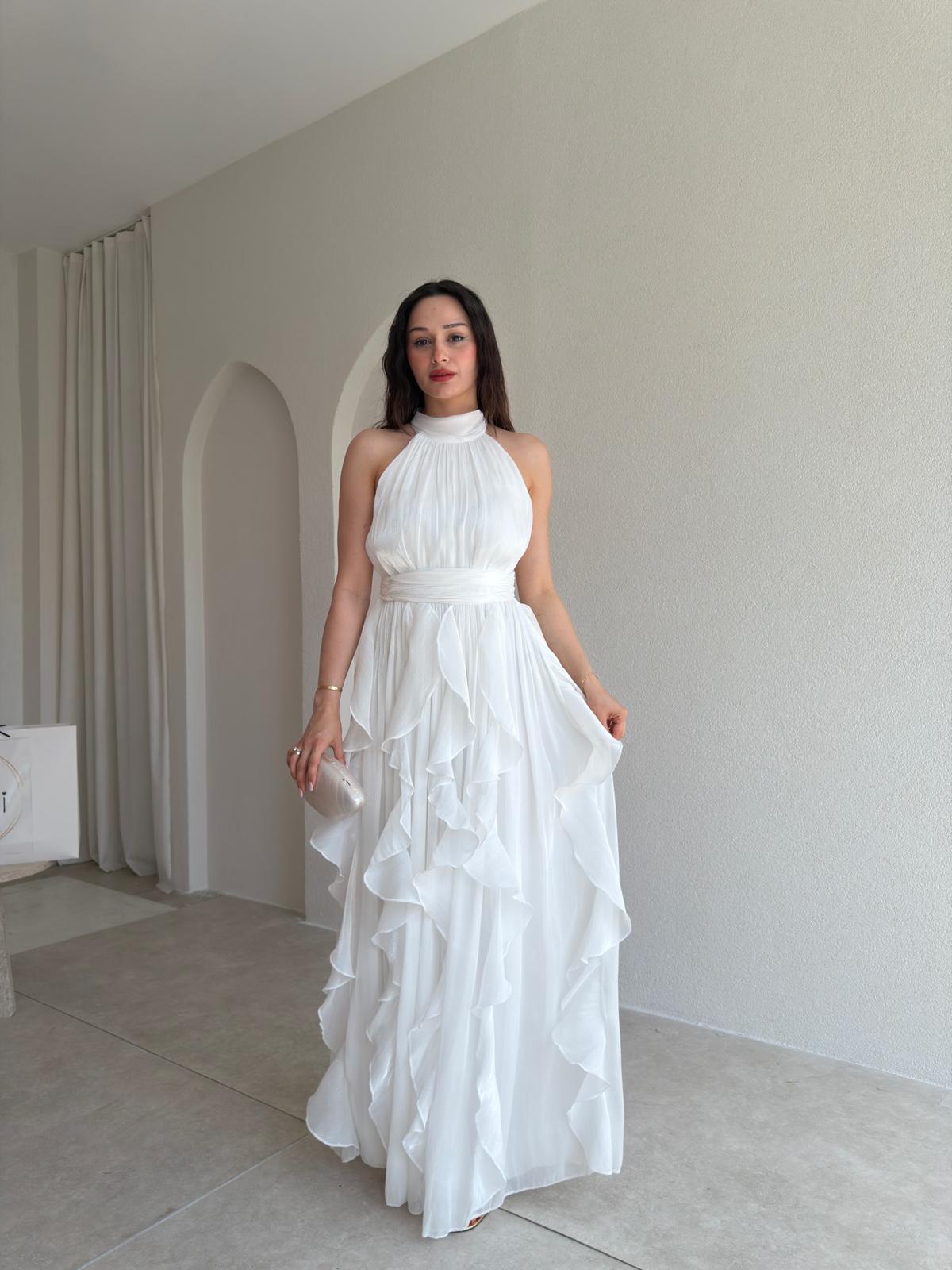 REBECA Halter Yaka Maxi Elbise 3772 - Beyaz
