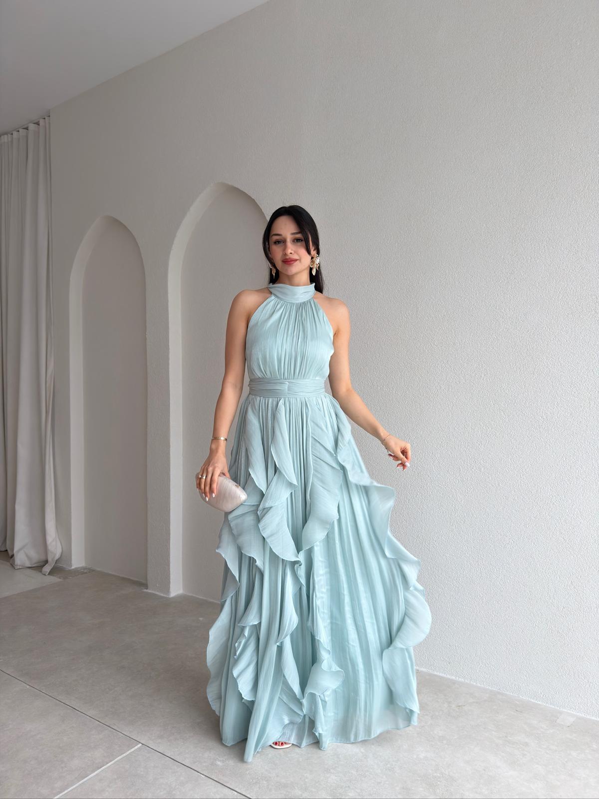 REBECA Halter Yaka Maxi Elbise 3772 - Mint