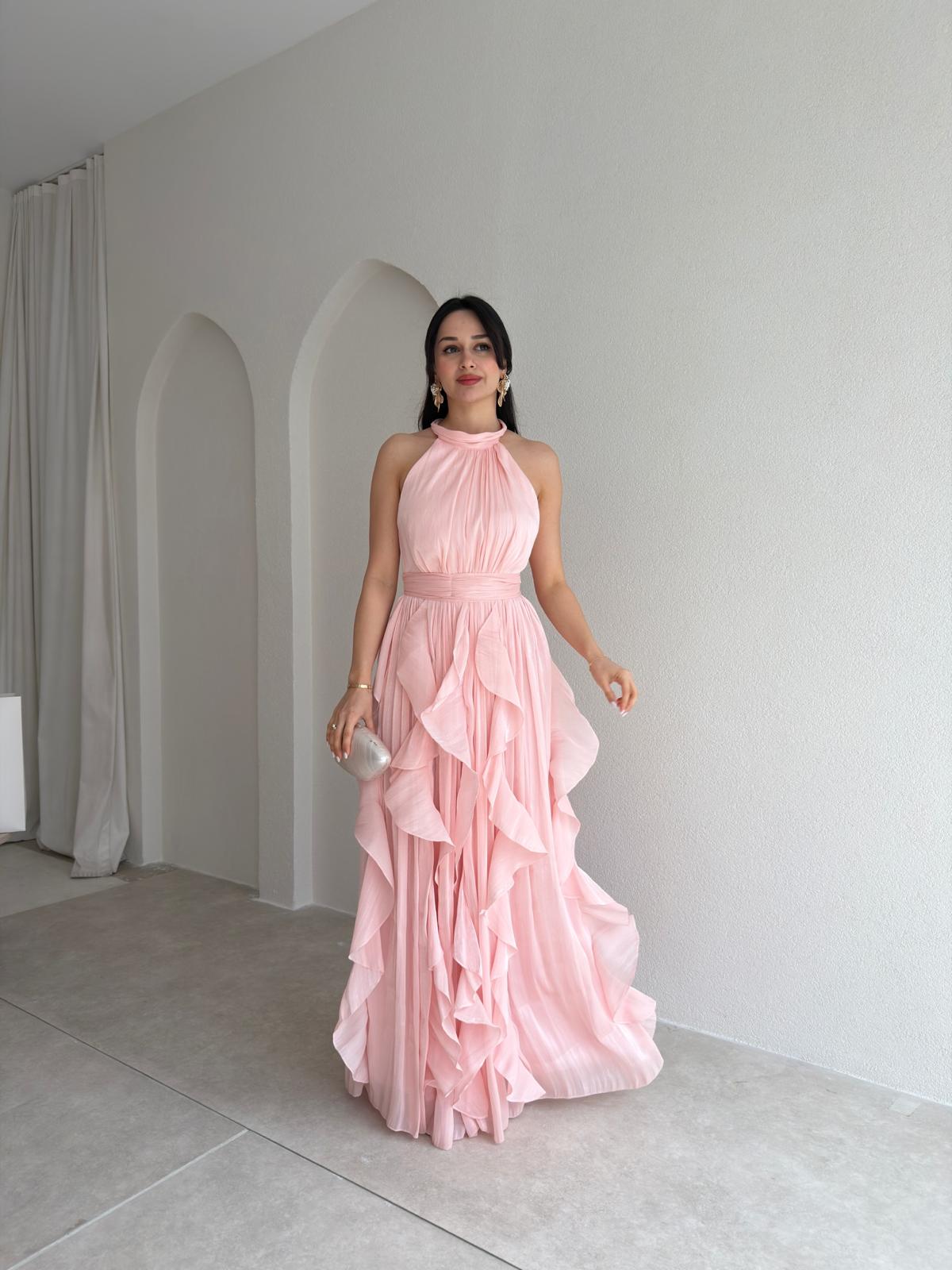 REBECA Halter Yaka Maxi Elbise 3772 - Pudra