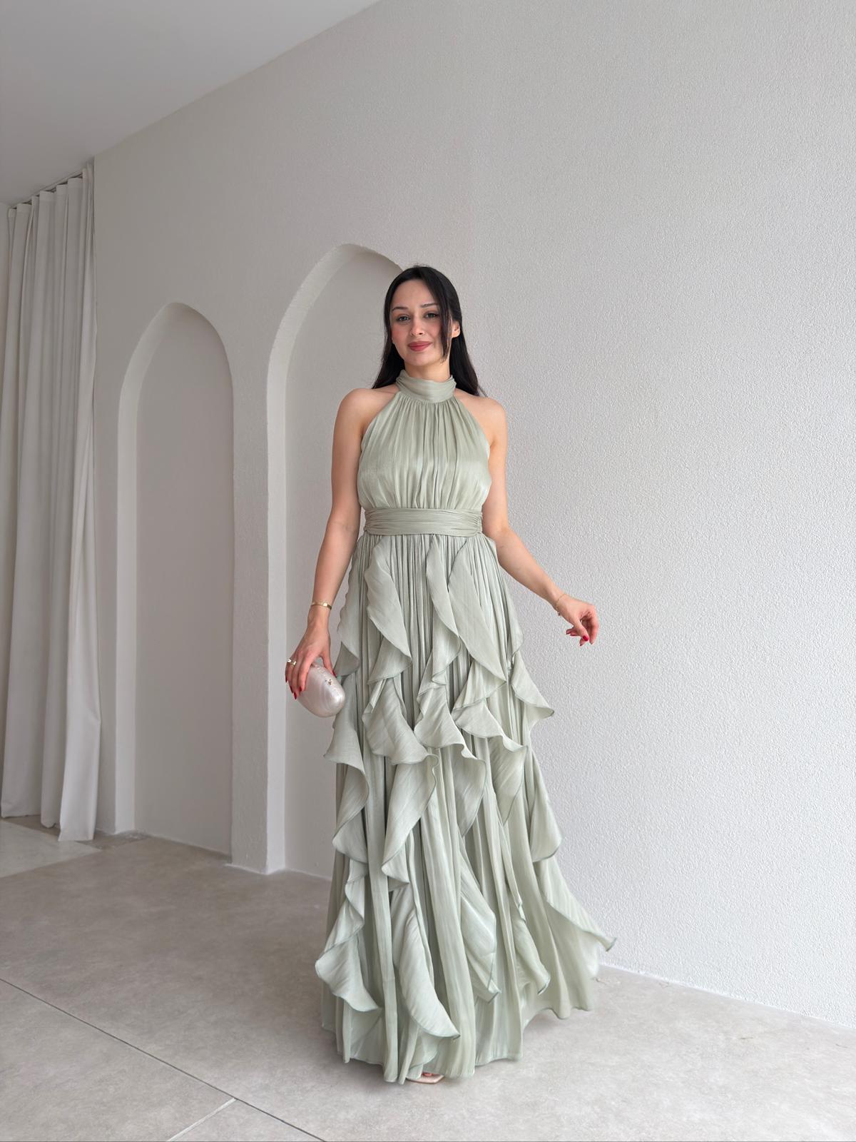 REBECA Halter Yaka Maxi Elbise 3772 - Yağ Yeşili