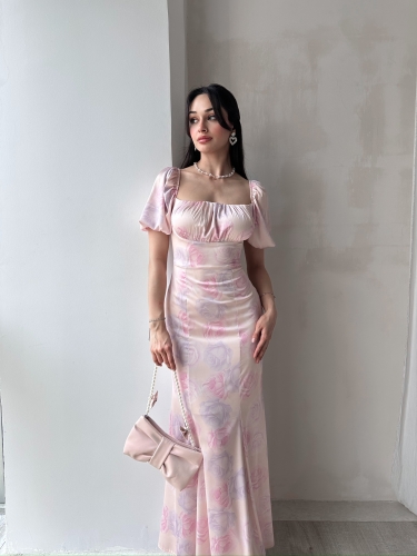 REBUEN Maxi Elbise 3322 - Pudra - 1