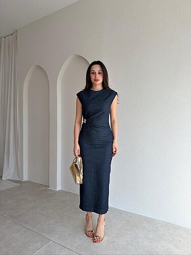 REGİNA Denim Midi Elbise 8952 - Lacivert - Mooi Butik