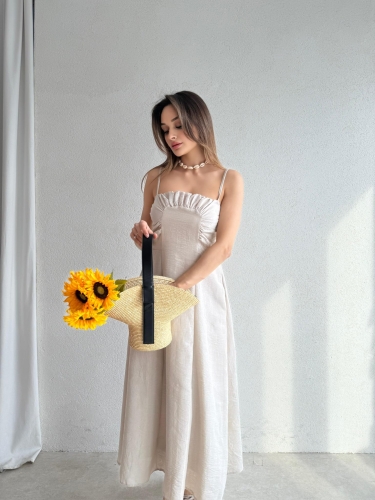 REYNA Midi Elbise 3474 - Taş - Mooi Butik