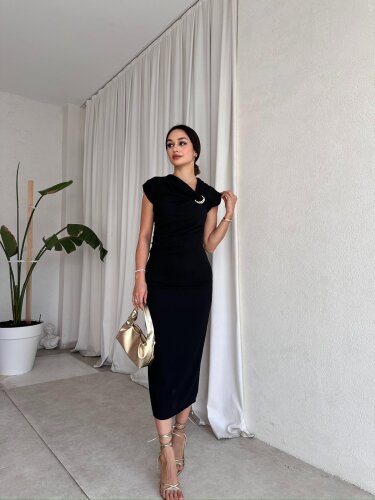 RİBELLA Midi Elbise 8313 - Siyah - Mooi