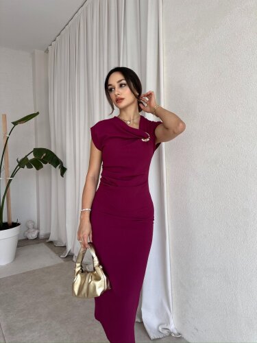  RİBELLA Midi Elbise 8313 - Mürdüm - Mooi