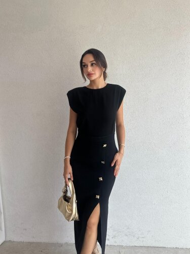 RİMBA Midi Elbise 7872 - Siyah - Mooi Butik