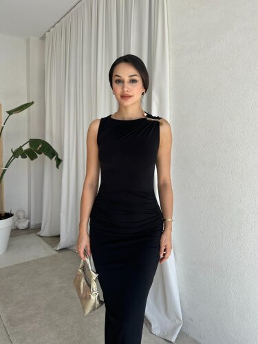 RİOS Midi Elbise 8198 - Siyah - Mooi