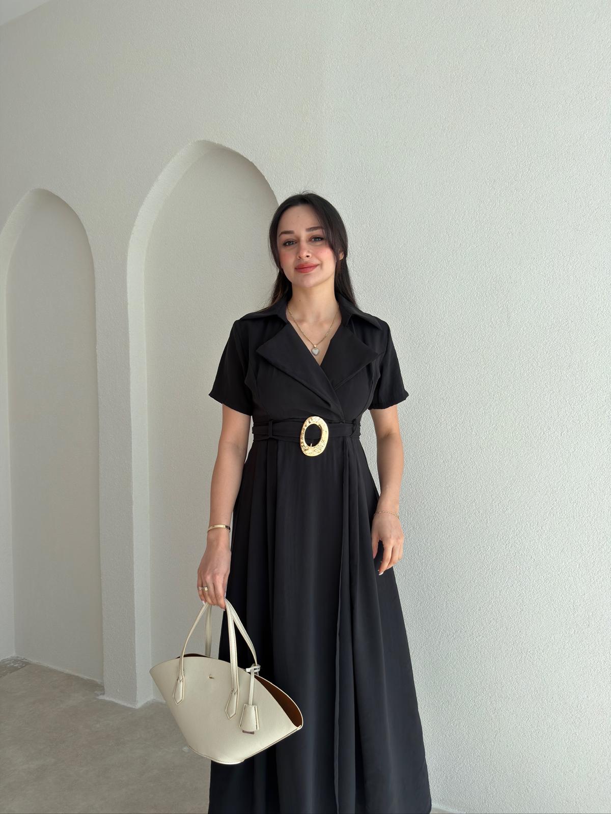 ROBERT Kemerli Midi Elbise 4782 - Siyah