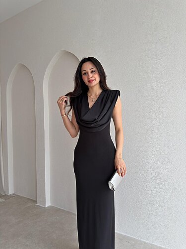 ROCKY Degaje Yaka Maxi Elbise 5520 - Siyah - Mooi Butik