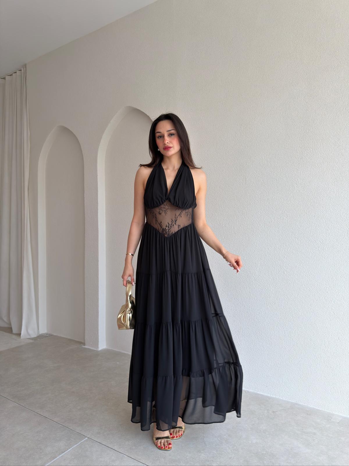 ROPE Dantel Detaylı Maxi Elbise 6556 - Siyah
