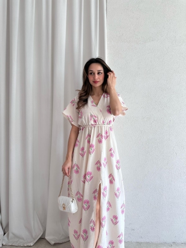 ROWAN Midi Elbise 3468 - Pembe - Mooi Butik