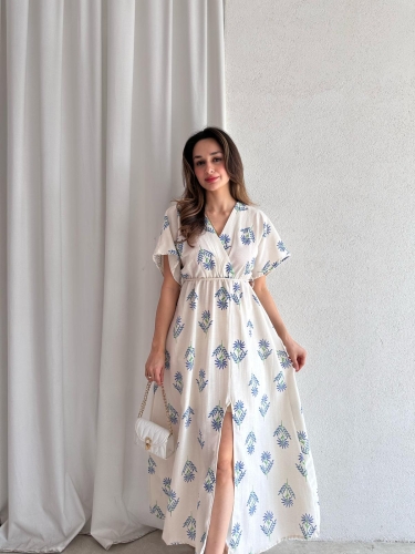 ROWAN Midi Elbise 3468 - Mavi - Mooi Butik