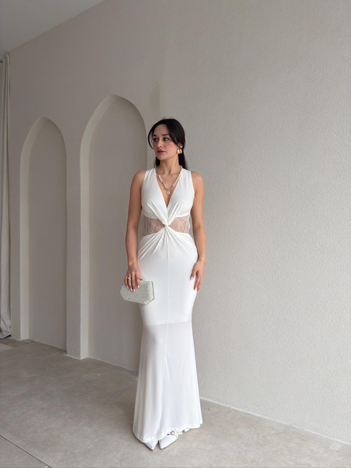 SAKURA Maxi Elbise 8867 - Beyaz