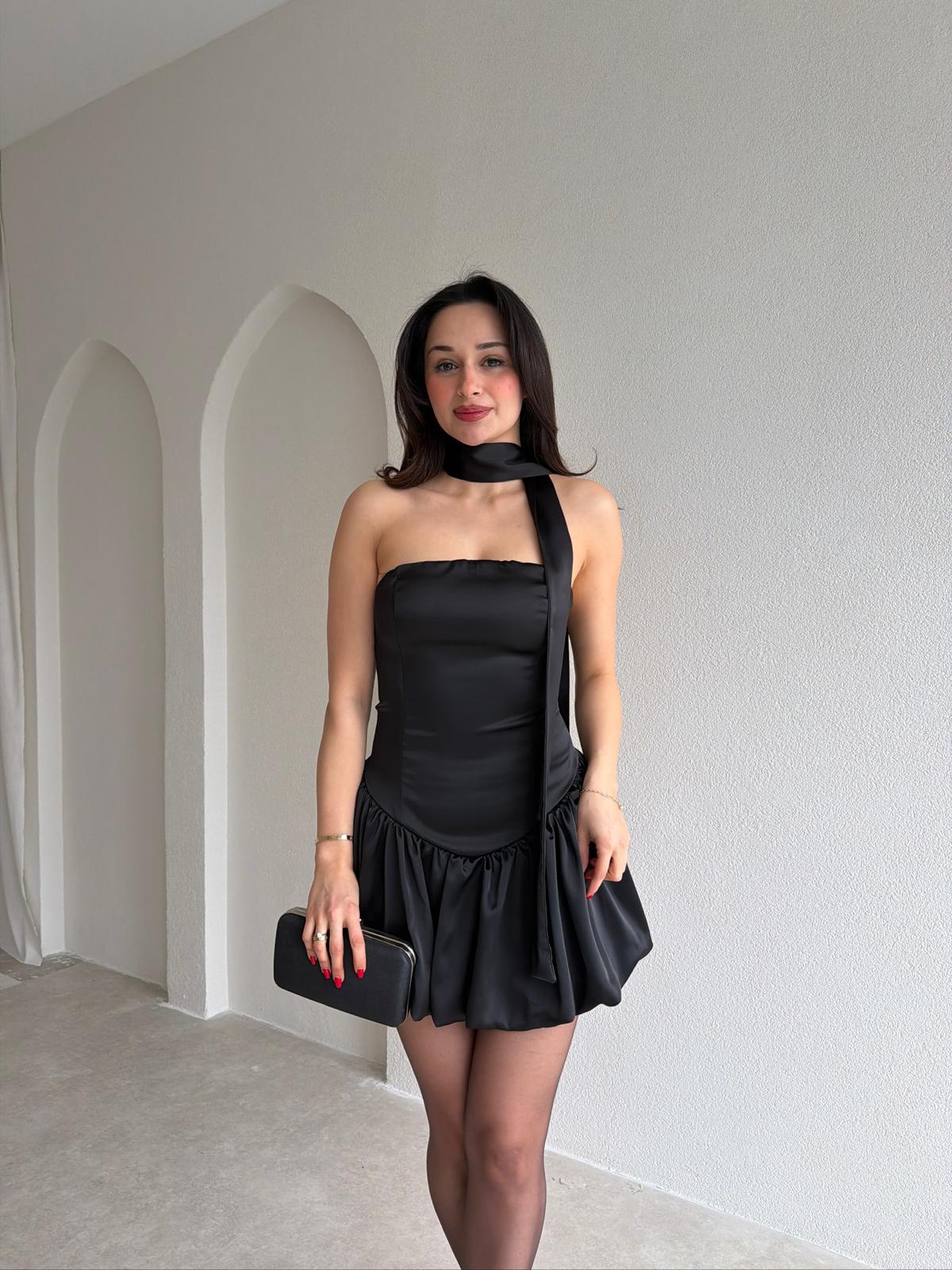 SALLY Fularlı Elbise 7849 - Siyah