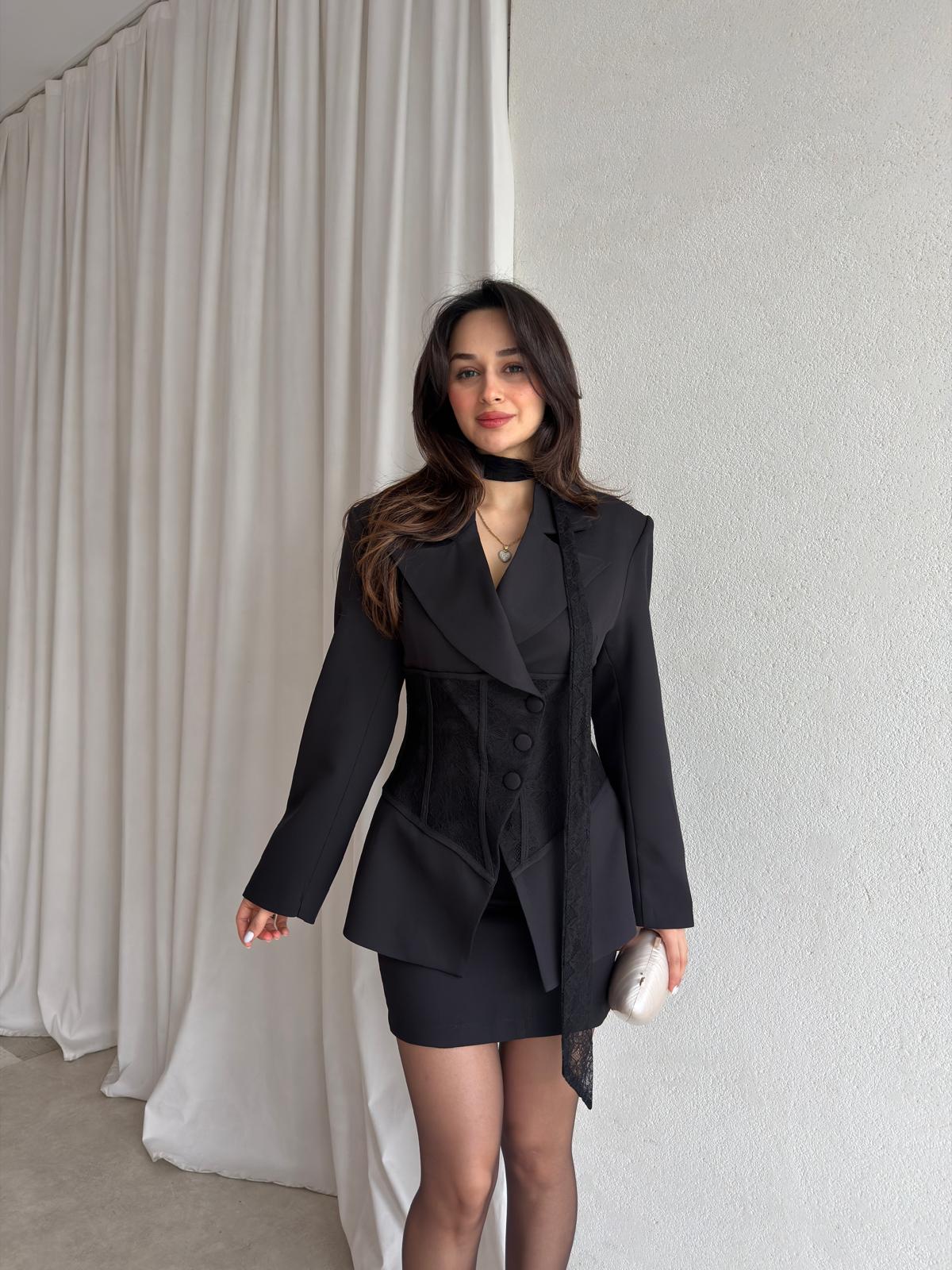 SAMANTA Fularlı Takım 8870 - Siyah