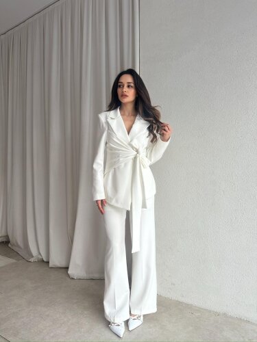 SAVAGE Kuşaklı Takım 8762 - Beyaz - Mooi Butik