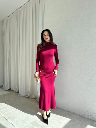 SECOND Midi Elbise 8649 - Bordo - Mooi Butik