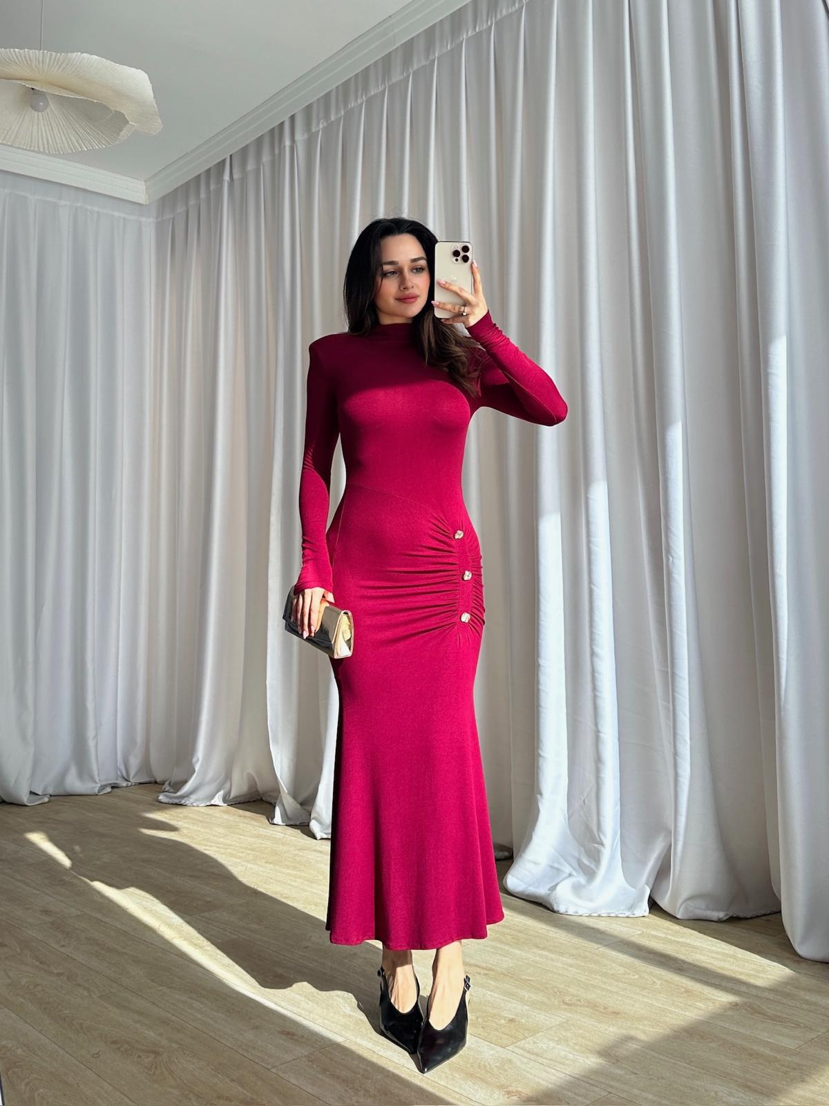 SECOND Midi Elbise 8649 - Bordo