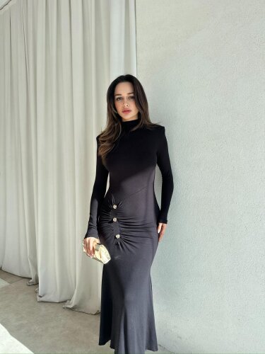 SECOND Midi Elbise 8649 - Siyah - Mooi Butik