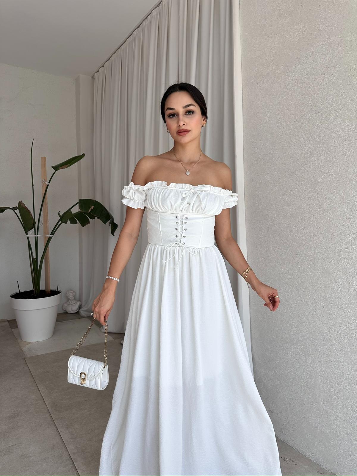 SHADOW Midi Elbise 8056 - Beyaz