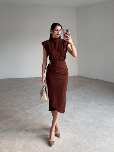 SHALLOW Midi Elbise 0958 - Acı Kahve - 2