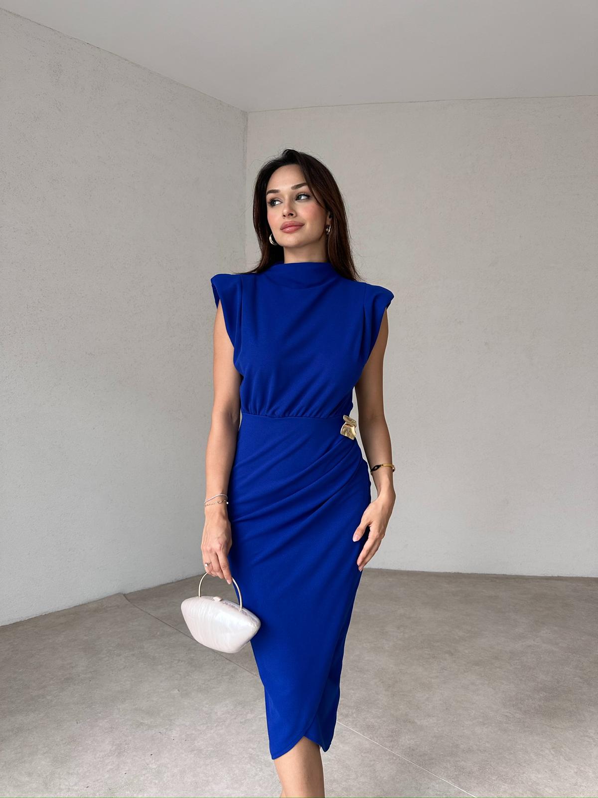 SHALLOW Midi Elbise 0958 - Saks Mavi 